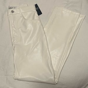 white 90s vegan leather pants from abercrombie & fitch